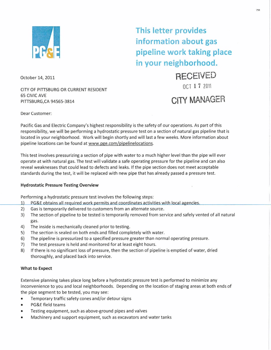 PG&E Pipleine Work, page 1